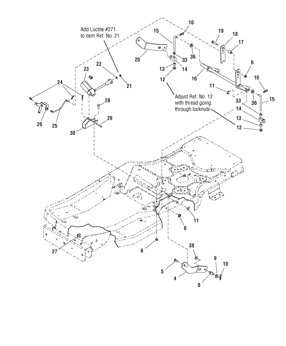 Lift Group (7501424) Diagram and Parts List for 107289920-7800514,ZTS6000 2009 Briggs and Stratton Lawn Tractor Accessories